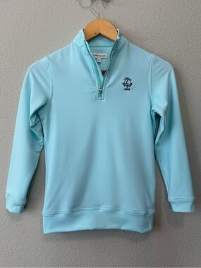 LIKE NEW! Peter Millar Kids Long-Sleeve Quarter Zip, Aqua/White, Size S (7-8)